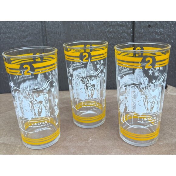 Vintage Hazel Atlas Washington DC Glasses Set Of 3 U.S. Capitol Lincoln Memorial - Picture 1 of 6